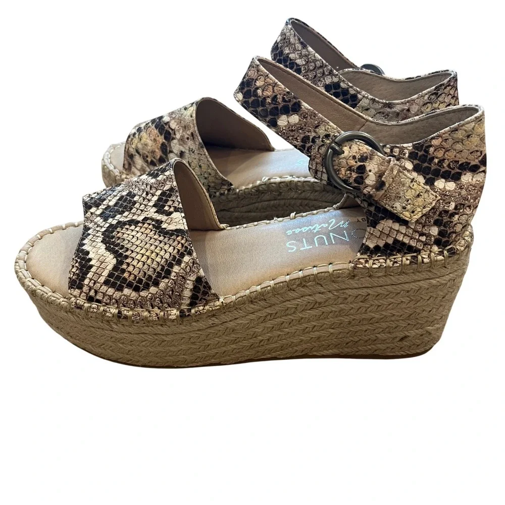 Coconuts by Matisse Flirty Snakeskin Espadrille Wedge Sandals Brown Tan Sz 8.5M‎